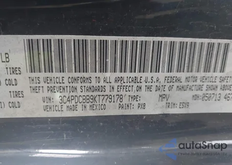 2019 Dodge Journey Se z USA, uszkodzony, nr VIN 3C4PDCBB9KT779178